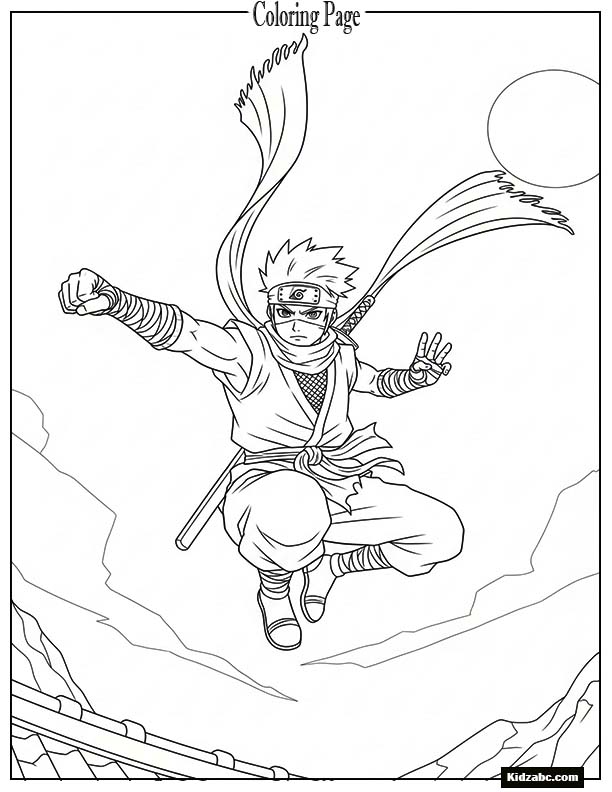 Cool anime ninja in mid-jump with scarf flowing