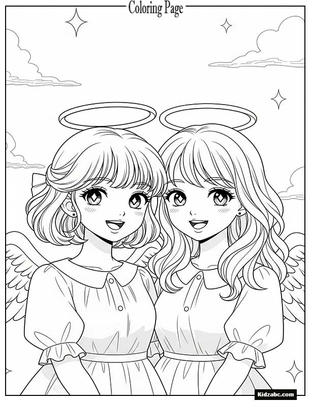 Cute anime angel twins smiling