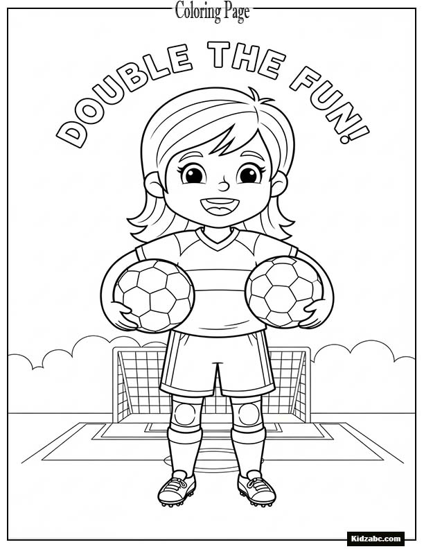 Cute girl footballer holding two balls