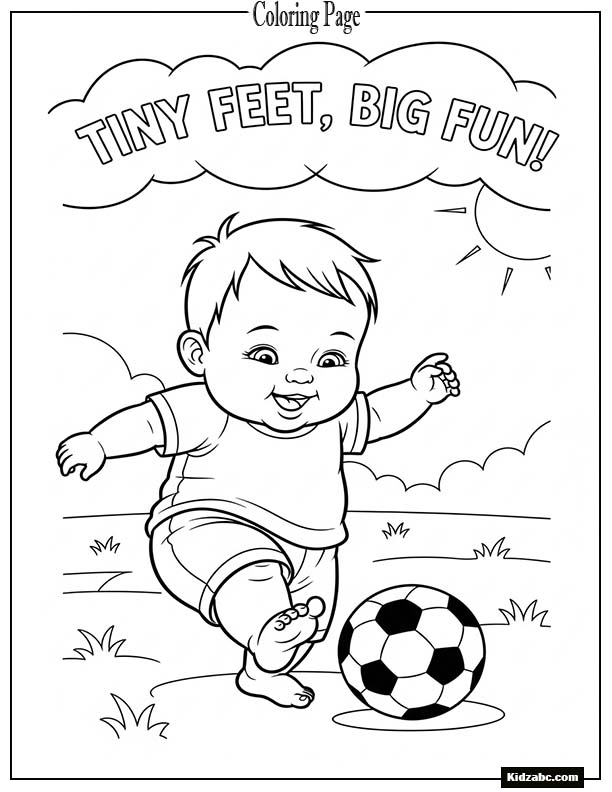 Cute toddler kicking a tiny ball