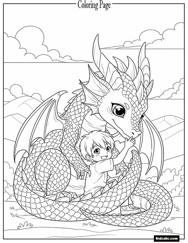 Fantasy anime dragon and child duo