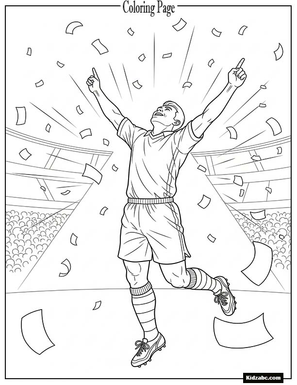 Footballer celebrating with confetti outlines