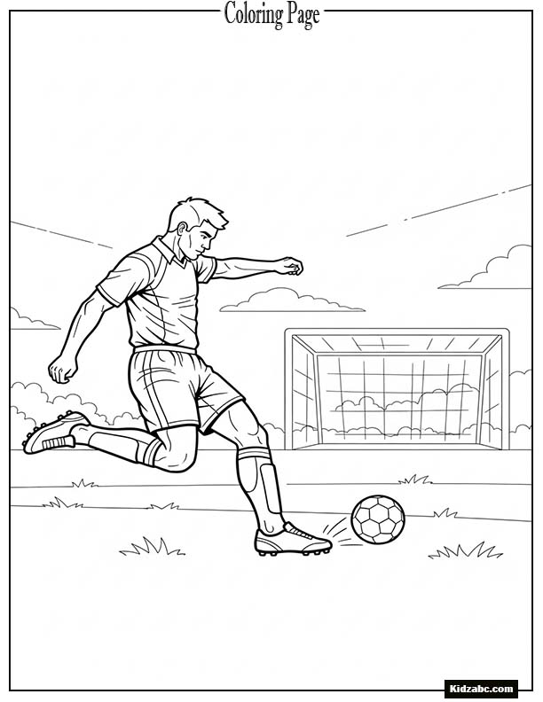 Footballer kicking the ball toward a simple outlined goal