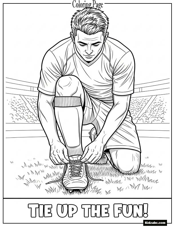 Footballer kneeling and tying laces