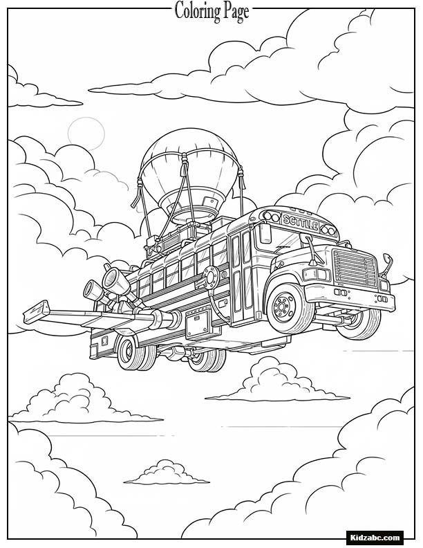 Fortnite Battle Bus flying in the sky
