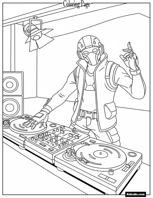Fortnite DJ standing near turntable
