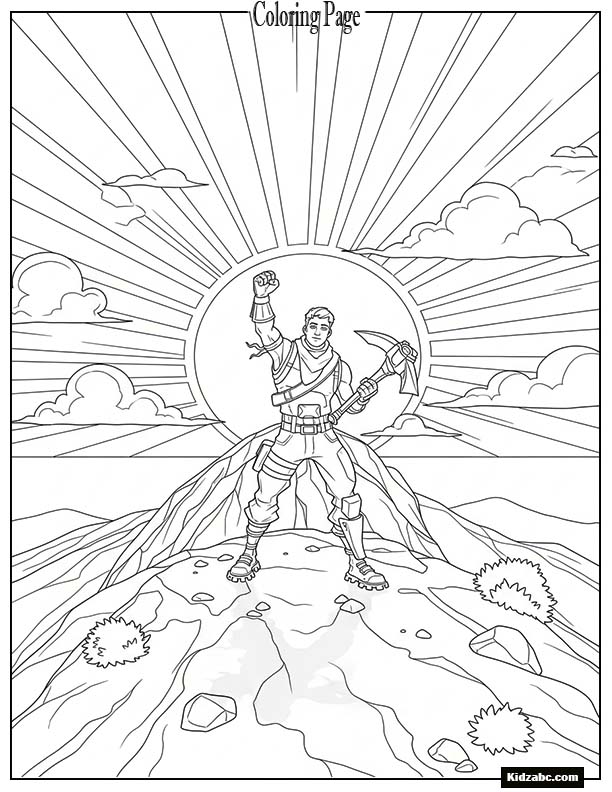 Fortnite character doing a victory pose on a hilltop