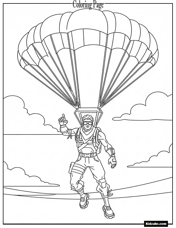 Fortnite character gliding down with a parachute