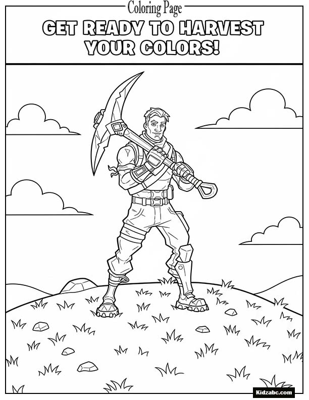 Fortnite character holding a pickaxe standing on a small hill