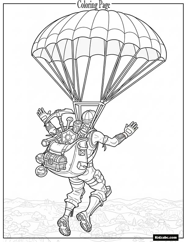 Fortnite character parachuting with loot bag