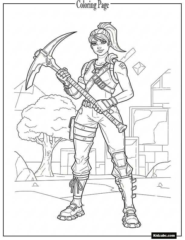 Fortnite female hero with ponytail holding a pickaxe