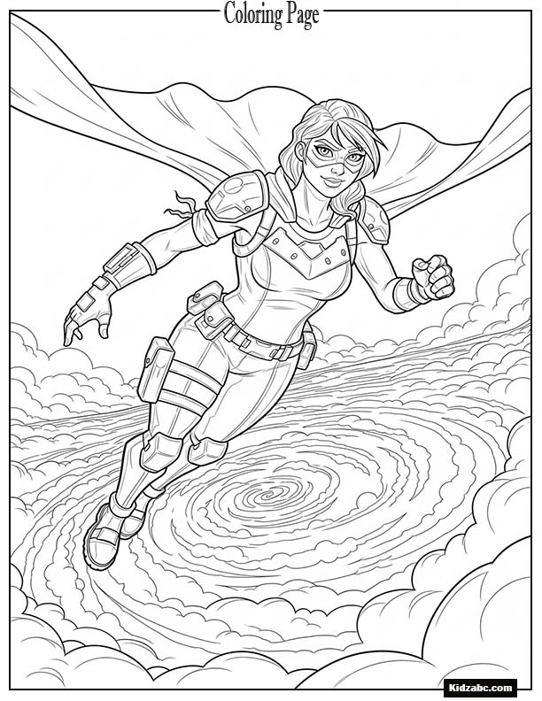 Fortnite female superhero flying over clouds