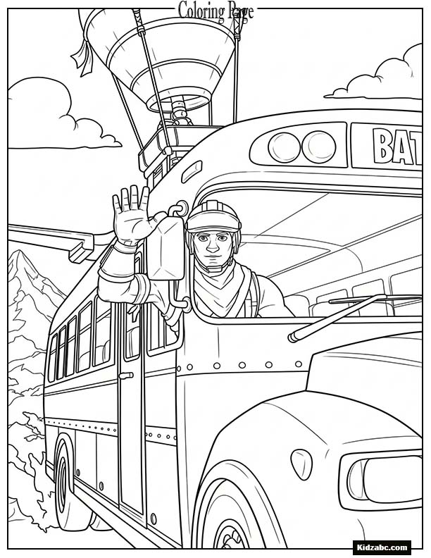 Fortnite player waving from Battle Bus window