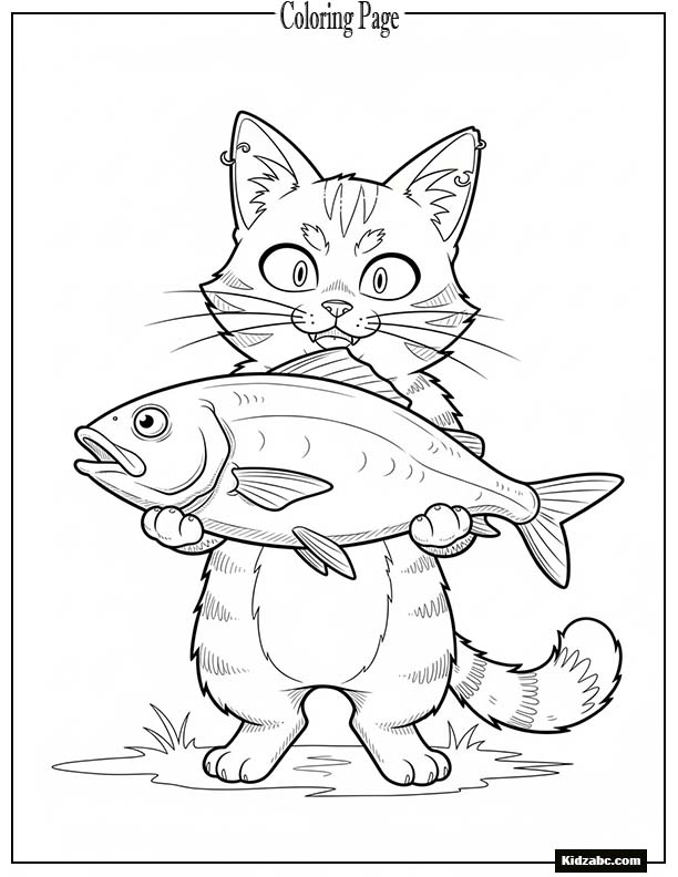 Funny anime cat character holding a fish