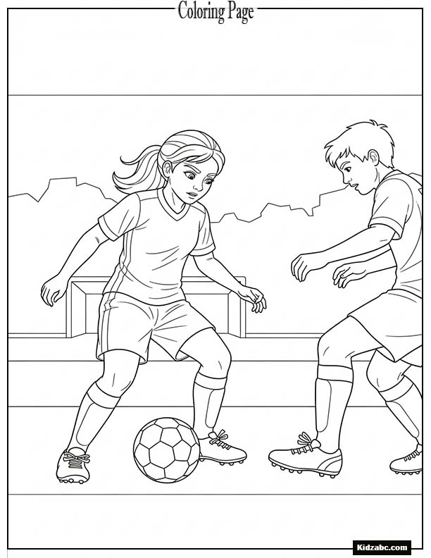 Girl footballer guarding the ball from opponent