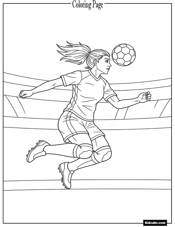 Girl footballer jumping to head the ball