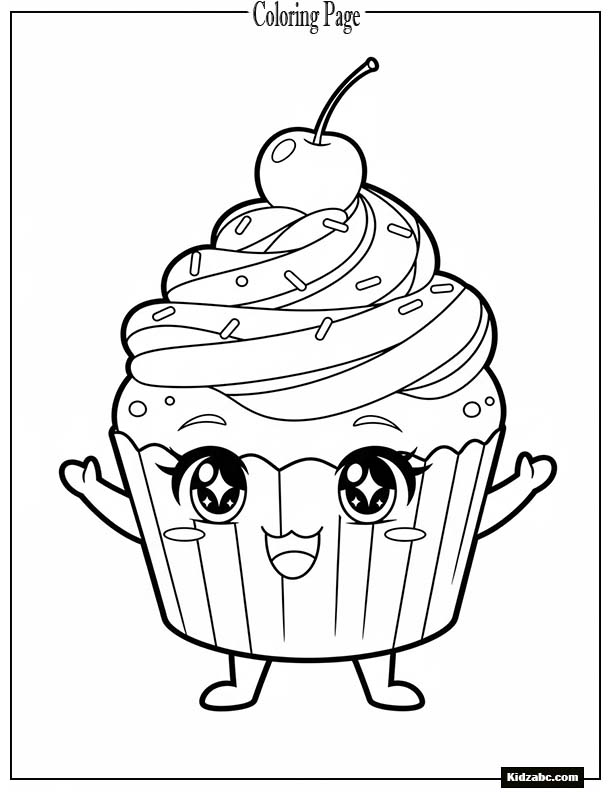 Kawaii anime cupcake character smiling 