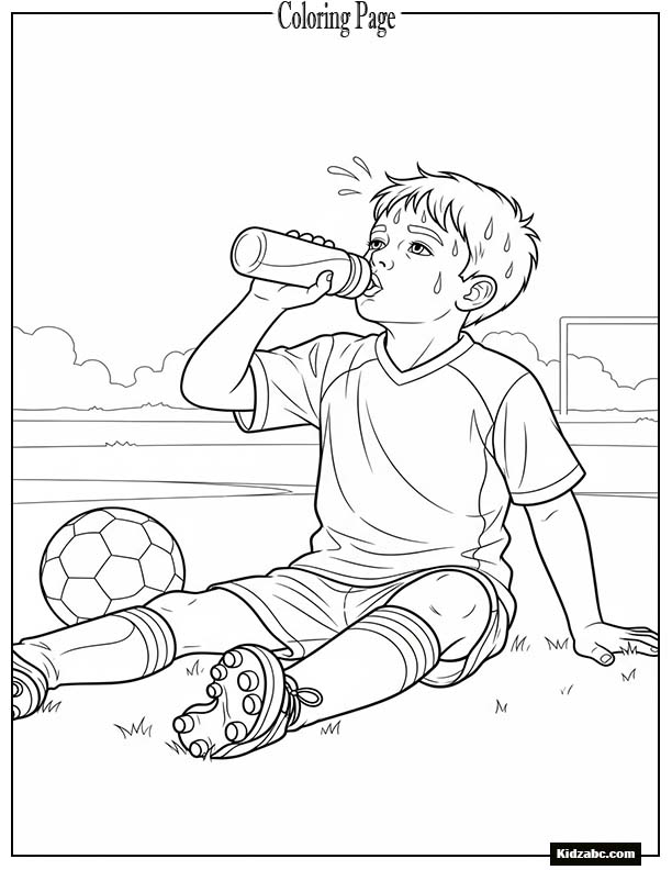 Kid drinking water after practice; football on ground
