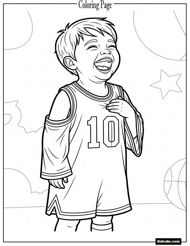 Kid wearing oversize jersey laughing